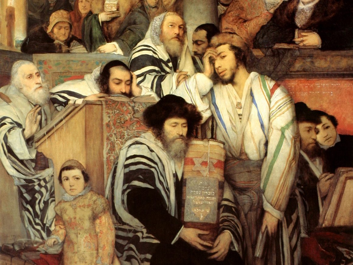 Peinture de Marcy Gottlieb (1878) - Juifs à la synagogue durant l’office de Yom Kippour